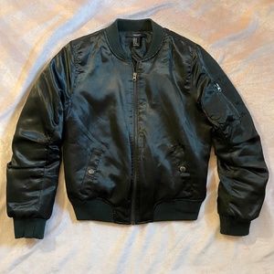 Forever 21 Black Bomber Jacket-Sleek Satin